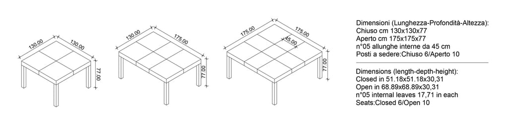 Spaceman space saving furniture Matrix expanding dining table square dimensions