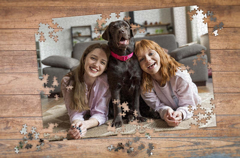 2 girls and dog portrait puzzle | photo puzzles personalized | MakeYourPuzzles