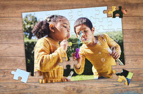 kids playing photo turned into a personalized puzzle