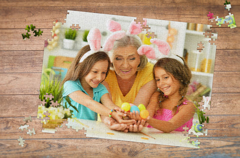 Grandma with her 2 grandkids playing photo puzzle |How To Make Custom 100 Piece Puzzle | MakeYourPuzzles