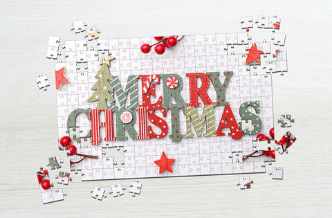 White Christmas greeting card puzzle