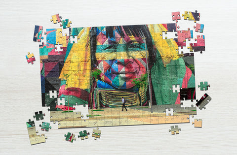 man walking with an art puzzle - Photo Puzzle Ideas by MakeYourPuzzles