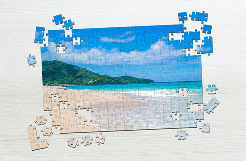 White sand beach and mountain puzzle