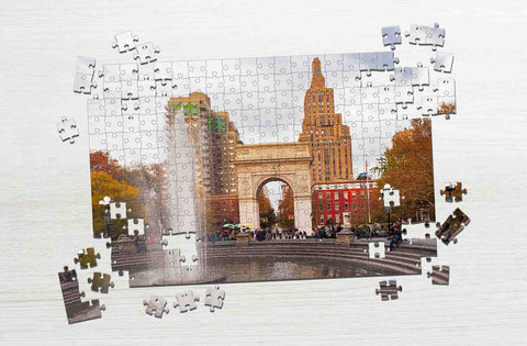 Washington Square park and fountain in autumn USA puzzle