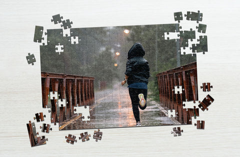 Running in the rain photo puzzle