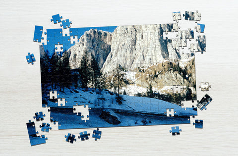 Close up view of white mountain puzzle