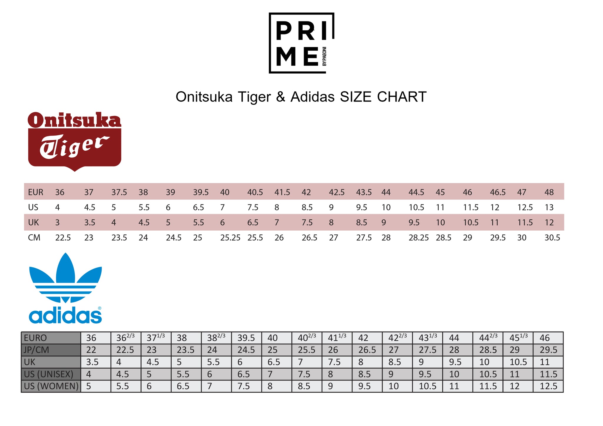 onitsuka chart size