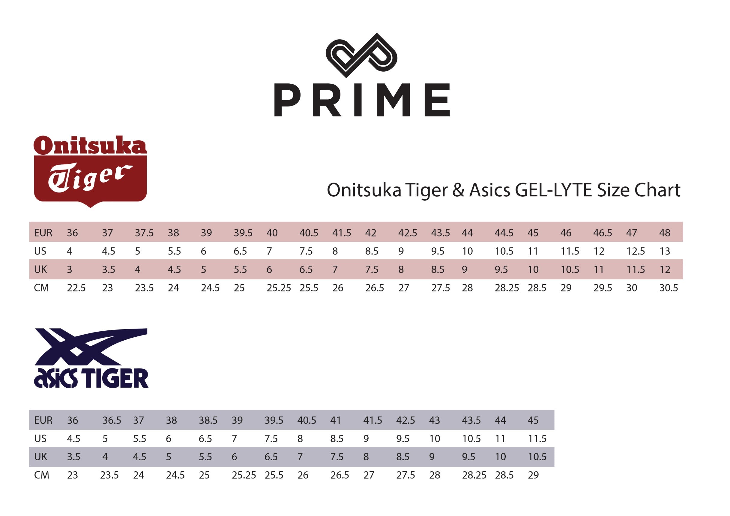 size guide onitsuka tiger japan