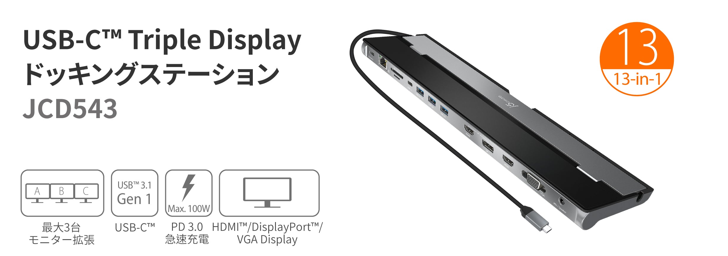 JCD543 USB-C Triple Display 13in1ドッキングステーション – new-jp