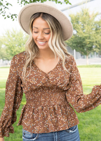 Brown floral top perfect for family photos!