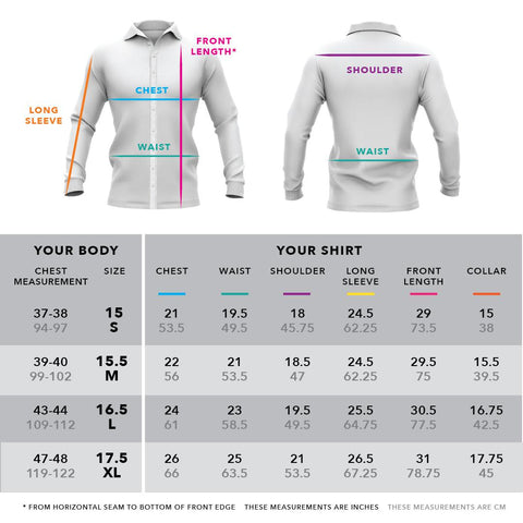 DressCode shirts size guide