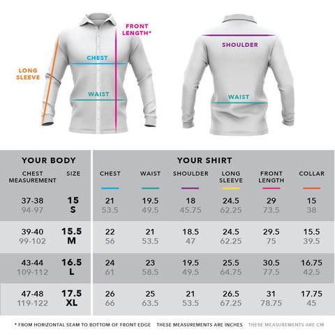 DressCode Shirts size chart