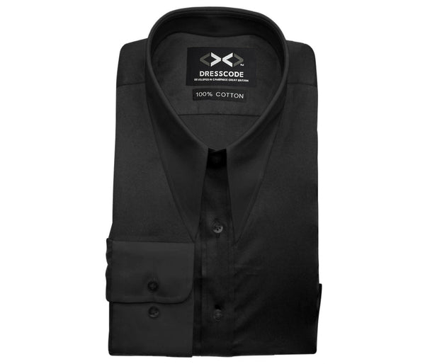 Folded, black spear collar shirt