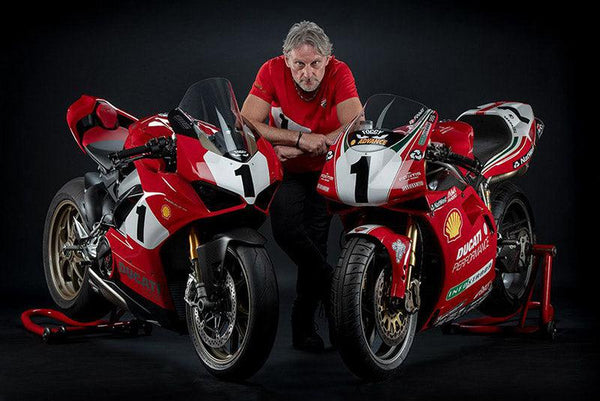 Carl Fogerty with Ducati race bikes