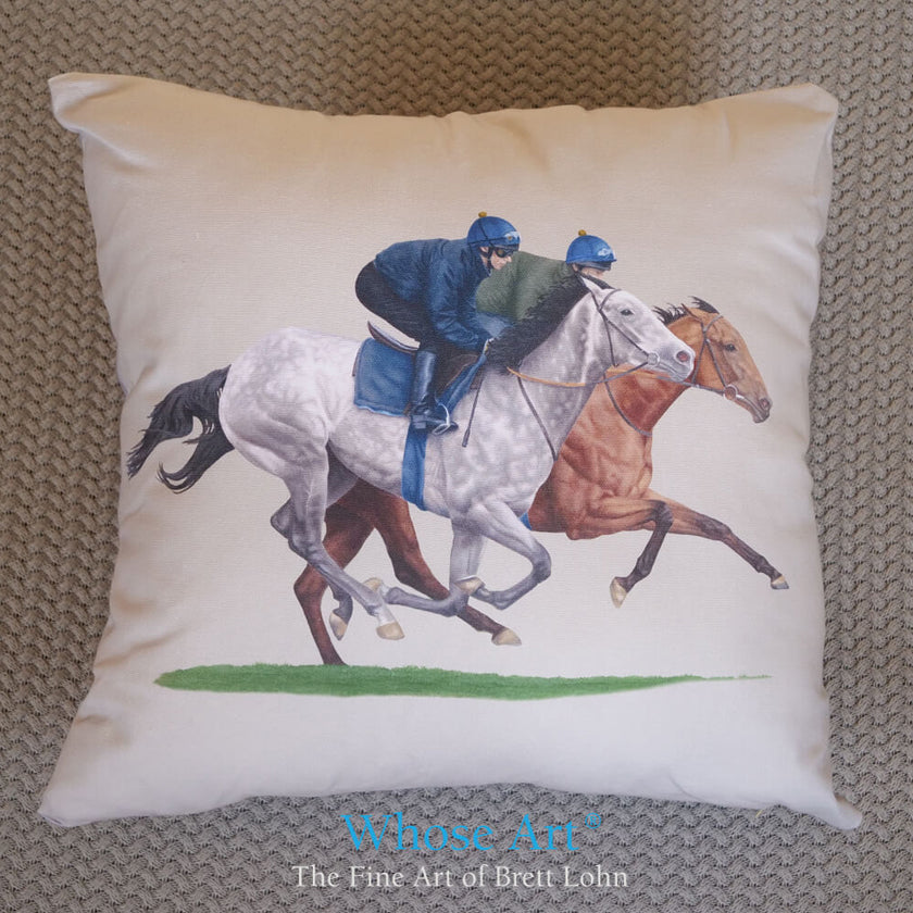 Galloping horses painting, printed on an interior decor cushion pillow