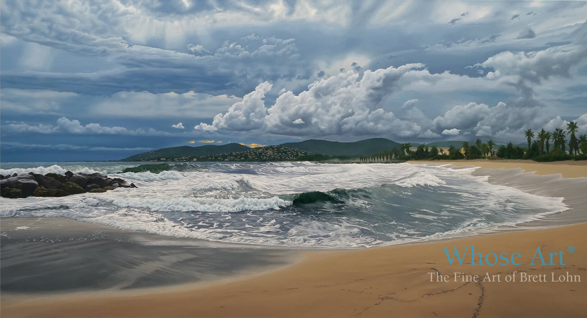 Stormy sky painting of clouds gathering over ocean waves