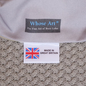 Label from horse art cushion showing that the cushion is made in Great Britain