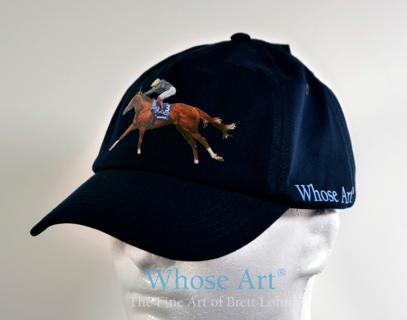 Stradivarius horse painting on an equestrian clothing baseball cap