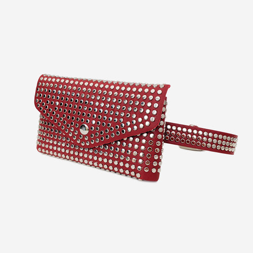 Red Faux Leather Studded Bum Bag