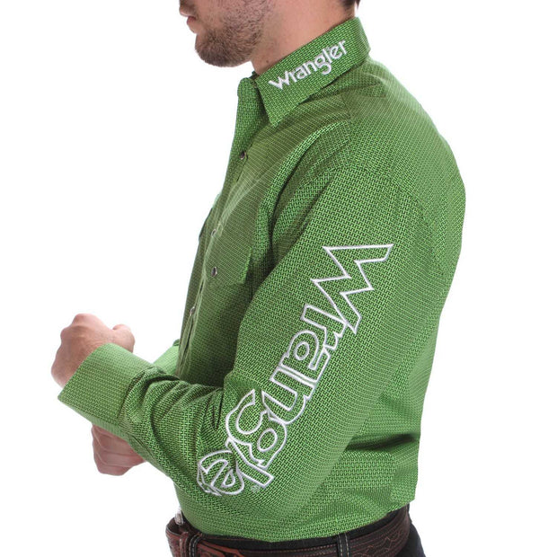 Wrangler PBR Mens Long Sleeve Green Logo Snap Shirt MP1335M – The Little  Ranch