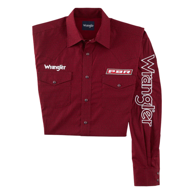 Wrangler® Men's PBR® Logo Red Long Sleeve Snap Shirt 112318486 – The Little  Ranch