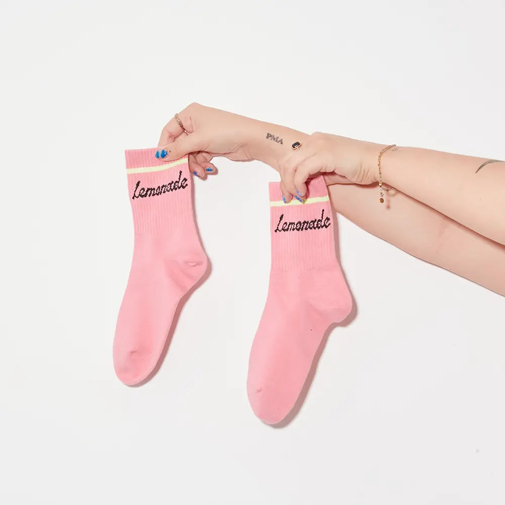 Lemonade Crew Socks | Pink | Lemonade Dolls