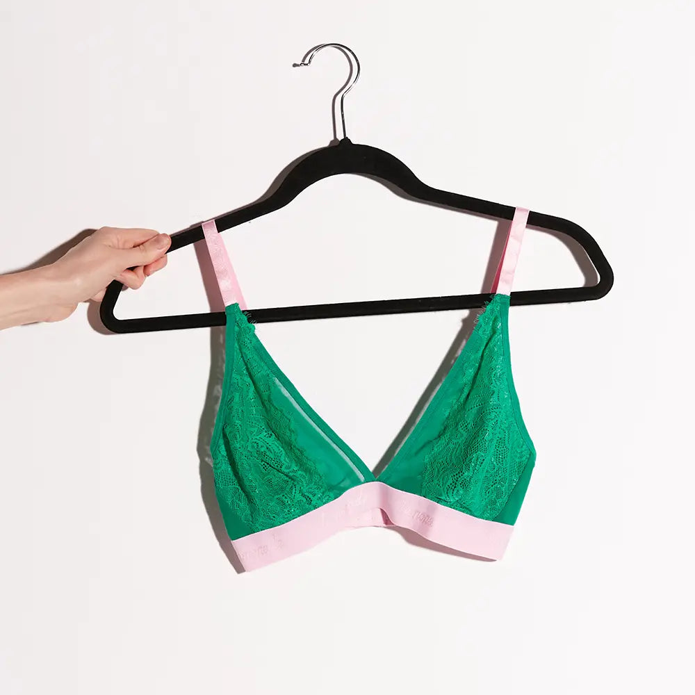 Emerald & Baby Pink Synergy Lace Bralette | Underwear For Women | Plunging Neckline | Pink | S | Lemonade Dolls