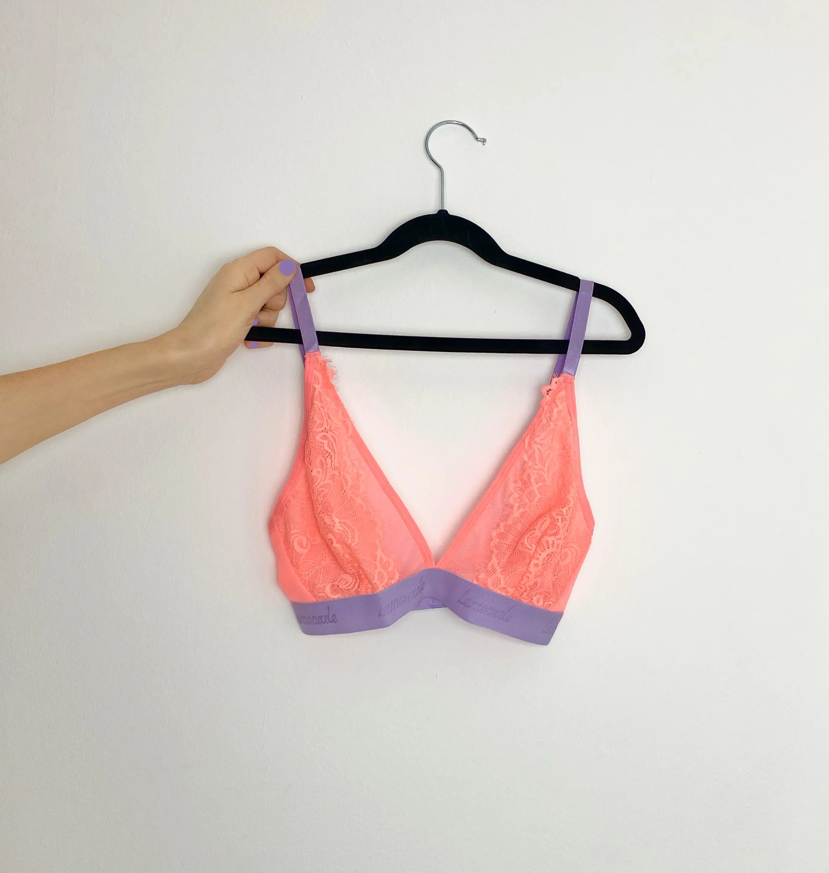 Coral & Lilac Synergy Lace Bralette | Underwear For Women | Plunging Neckline | Coral | L | Lemonade Dolls