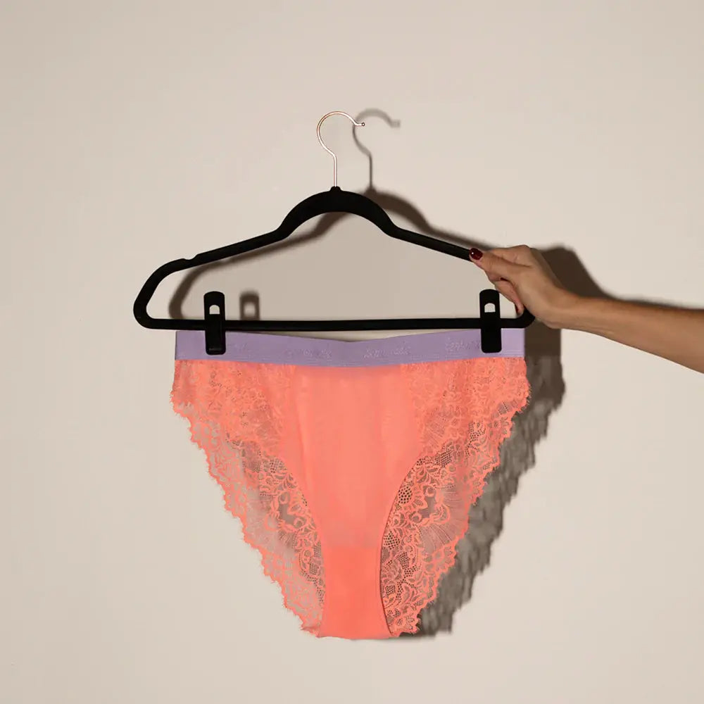 Synergy Lace Brief | High Waisted Womens Brazilian Knickers | Full Coverage | Coral | 2L | Lemonade Dolls