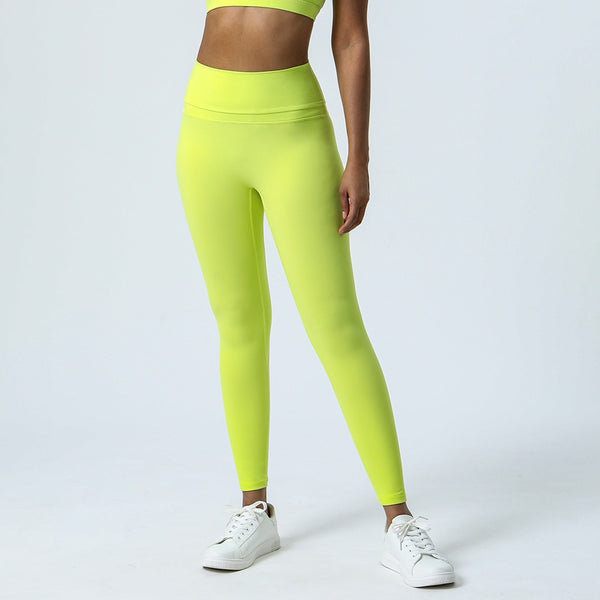 Neon Yellow Seamless Raglan Sports Sleeve Tee & Sports Leggings Set