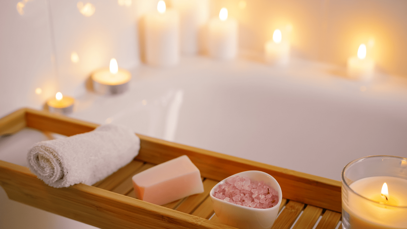 soothing moon bath with candles soap and salt