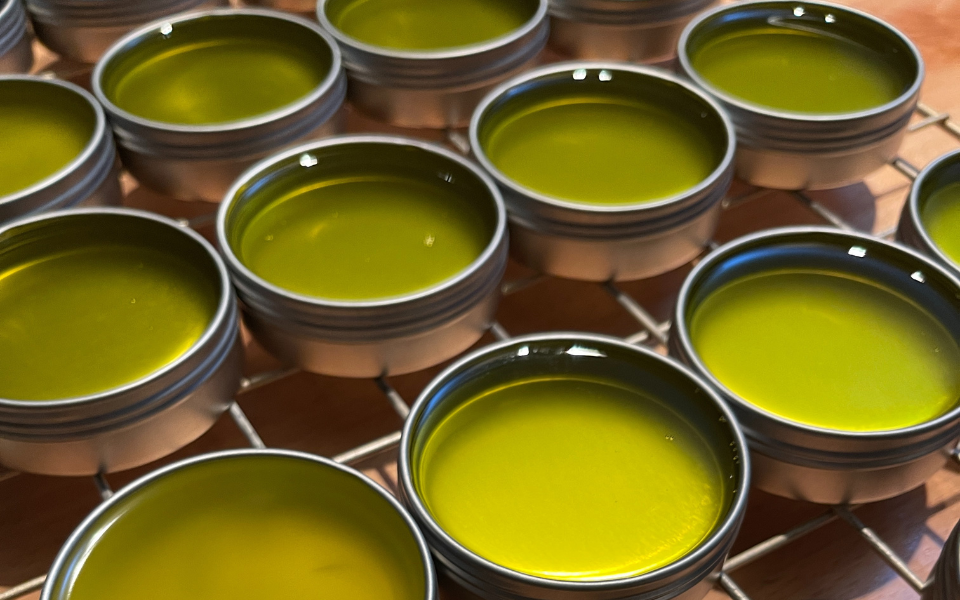 tallow salve melted on table