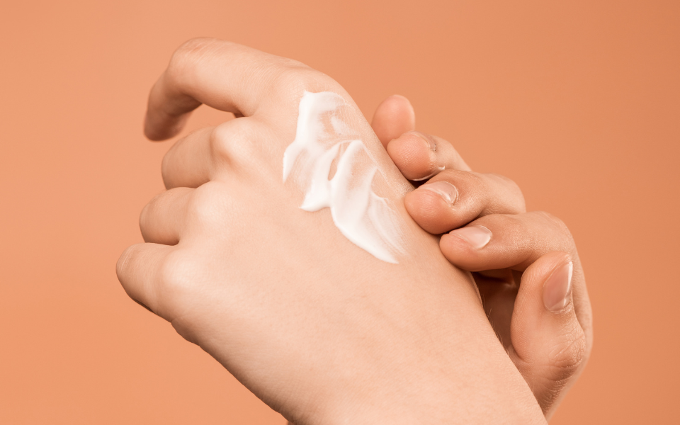 watery lotion applied to hands