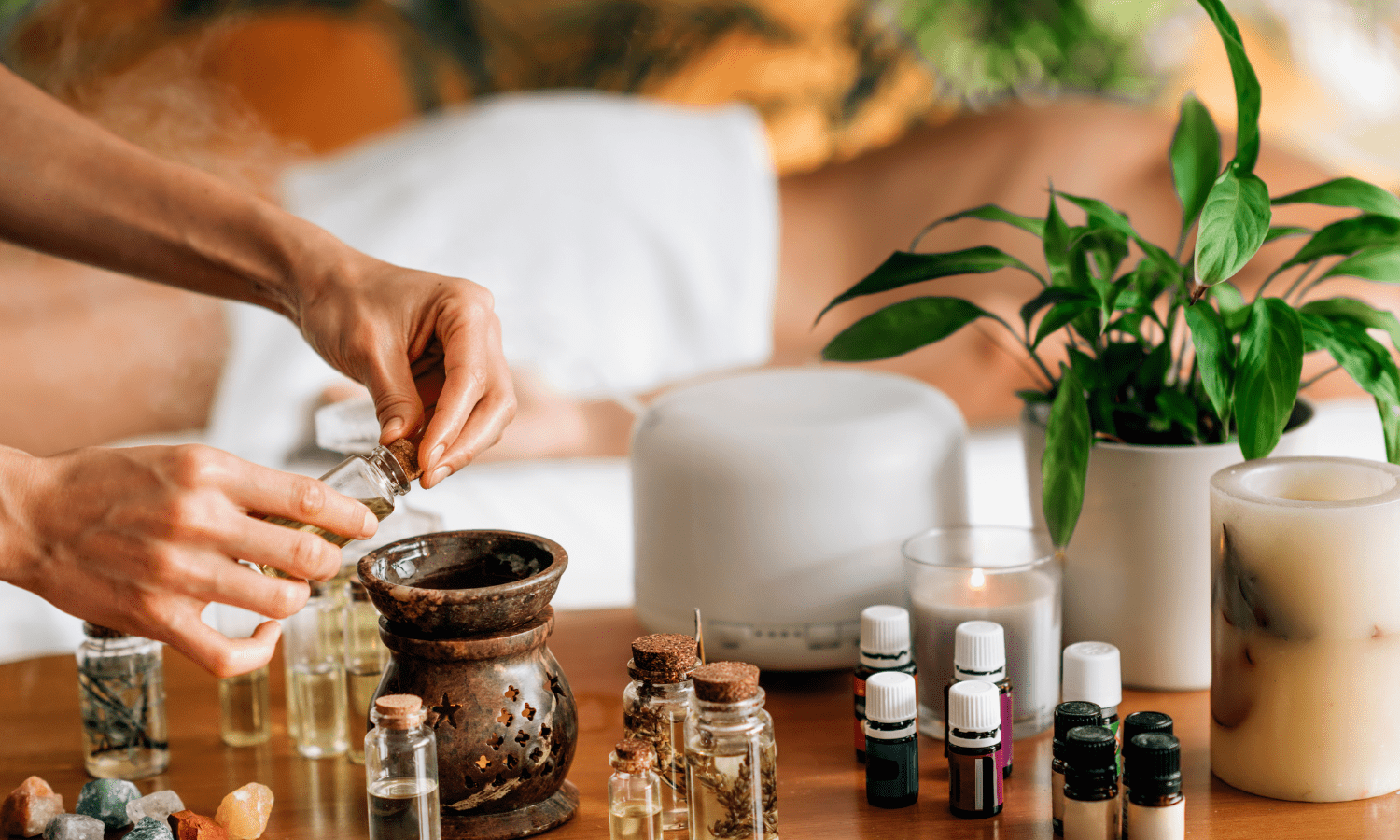 women experimenting with different essential oils