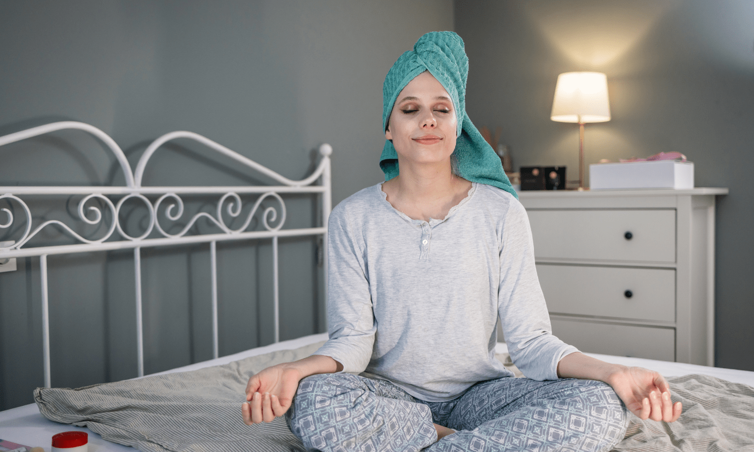 women meditating after a shower using nefertem products