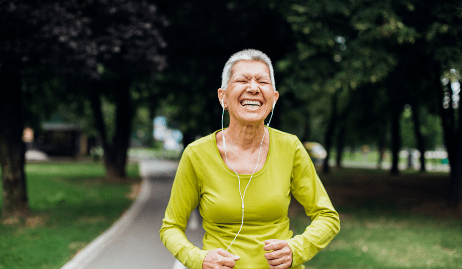 older women jogging happily 