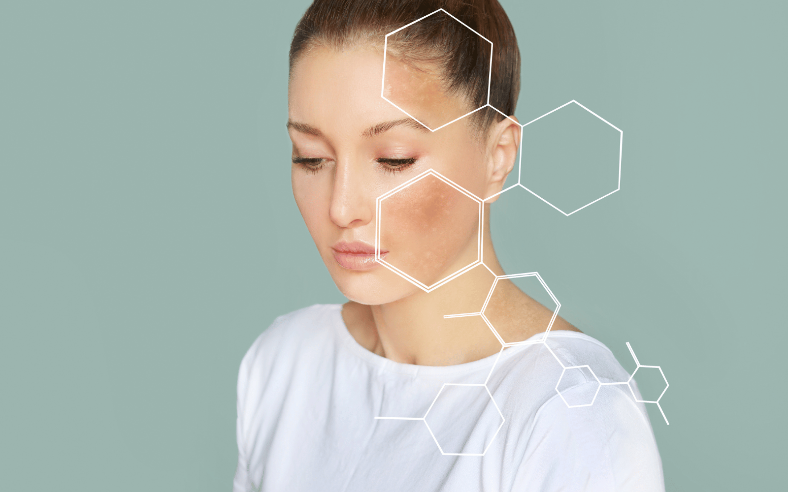 woman with science hexagons on face