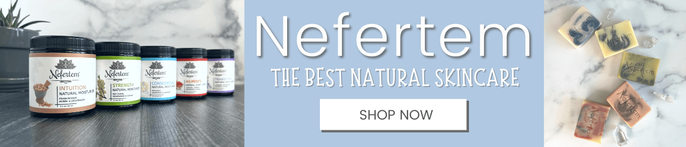 Nefertem holistic skincare products designed for meditation practice in shower