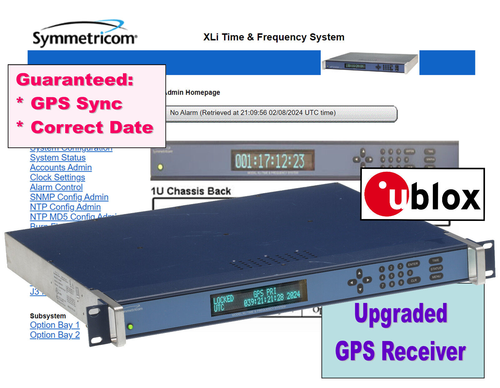 Symmetricom XLi TCXO UPGRADED ublox GPS NTP Time Server 10MHz Oscillator PPO