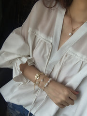 New Baroque Irregular Imitation Pearls Gold Metal Link Chain Bracelets for Women Girl Summer Party Jewelry