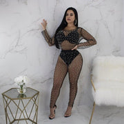 Mesh Sheer Bodysuit Rompers Womens Jumpsuit Long Sleeve Beading See Through Clubwear Party Bodycon Jumpsuits Summer