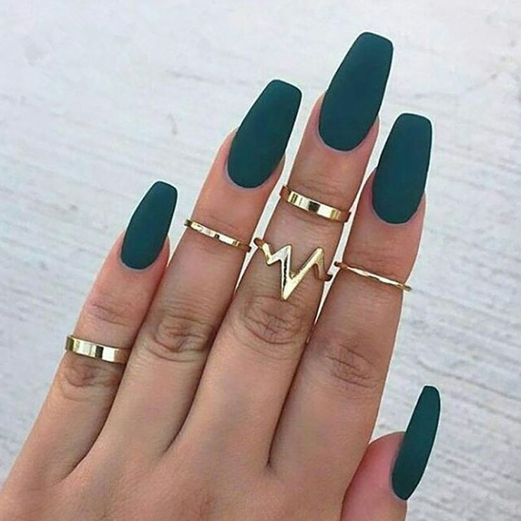 Bohemian Vintage Gold Crescent Geometric Joint Ring Set for Women Crystal Personality Design Ring Set Party Jewelry Gift