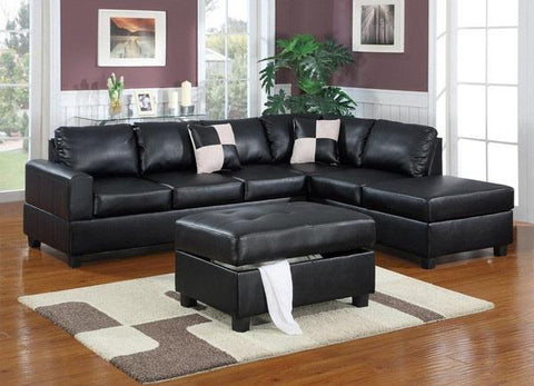 Black L Shaped Sofa With Black Leather Ottoman-2