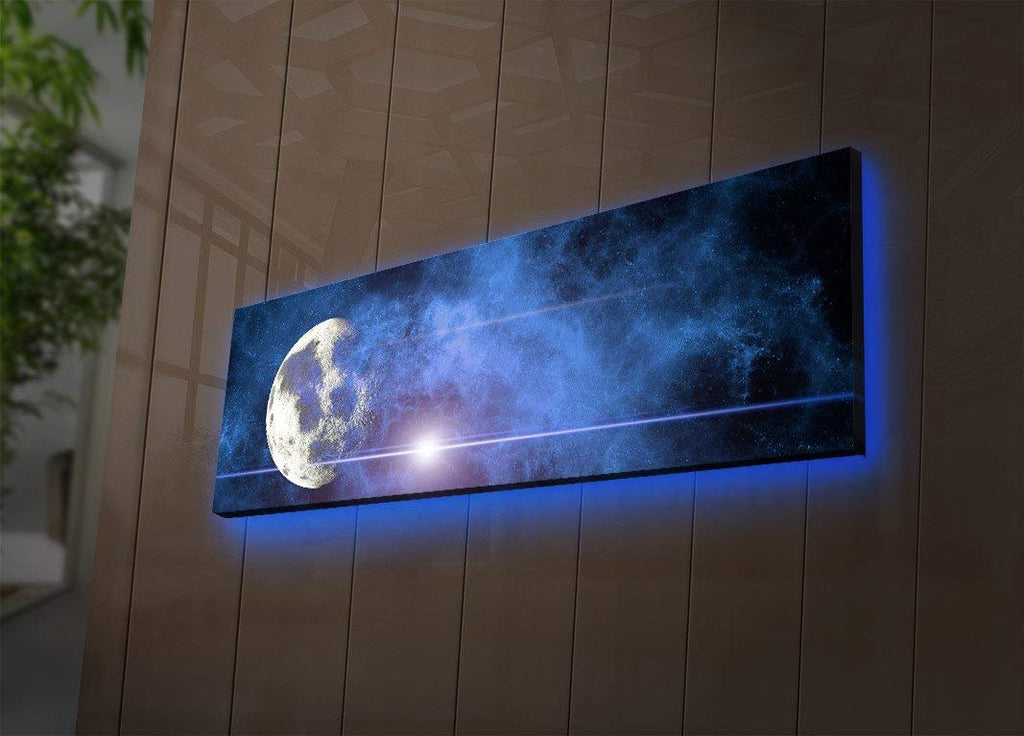 Lamodahome Infinite Space Canvas Wall Art Led Lighted Galaxy And Moon Loveinhome