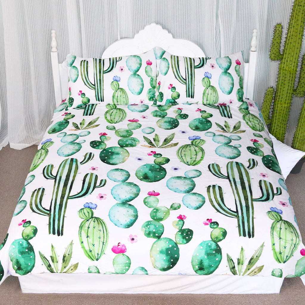 Bright Cactus Pattern Bedding Set Green Plants Cactus Print 3