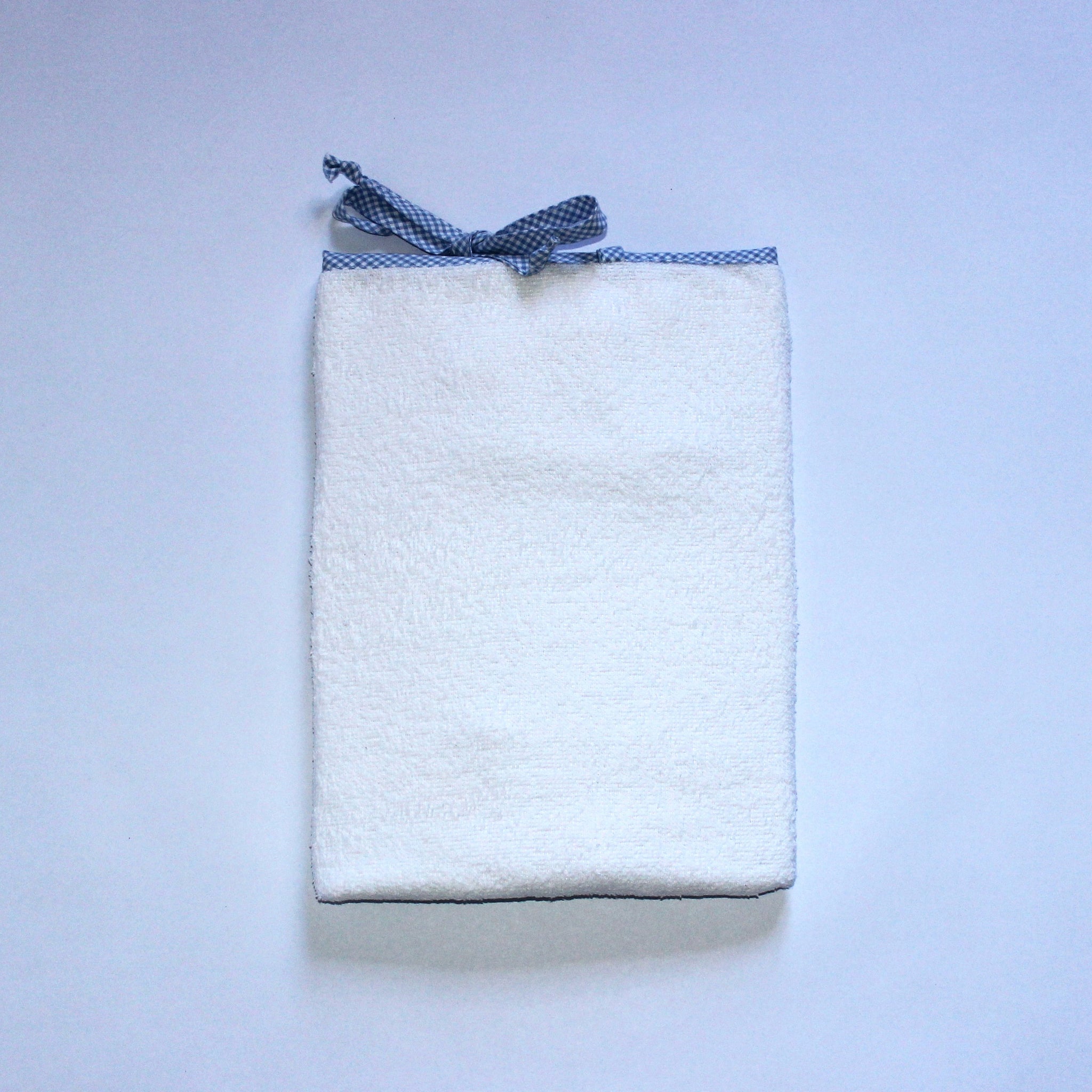 White Toweling Change Mat Cover Blue Check Trim Ties Tom And