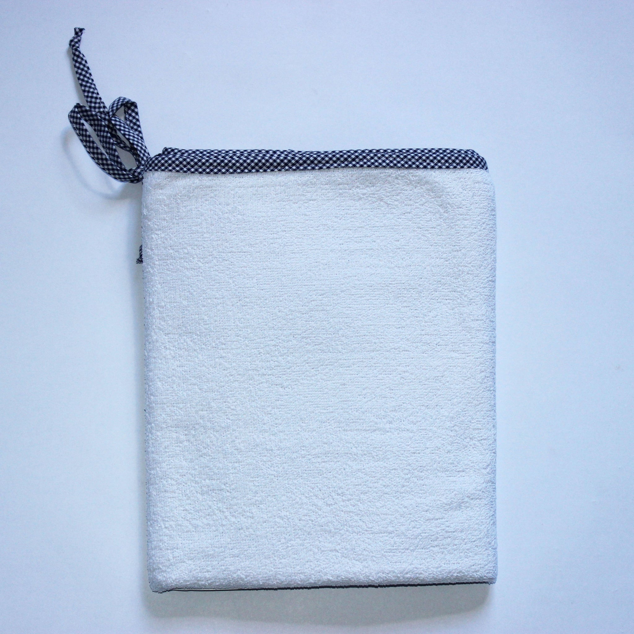 White Toweling Change Mat Cover Navy Check Trim Ties Tom And