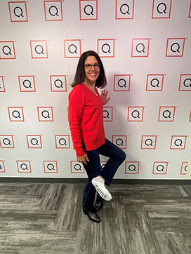 laura schmidt wearing i am crushing it socks for qvc feature