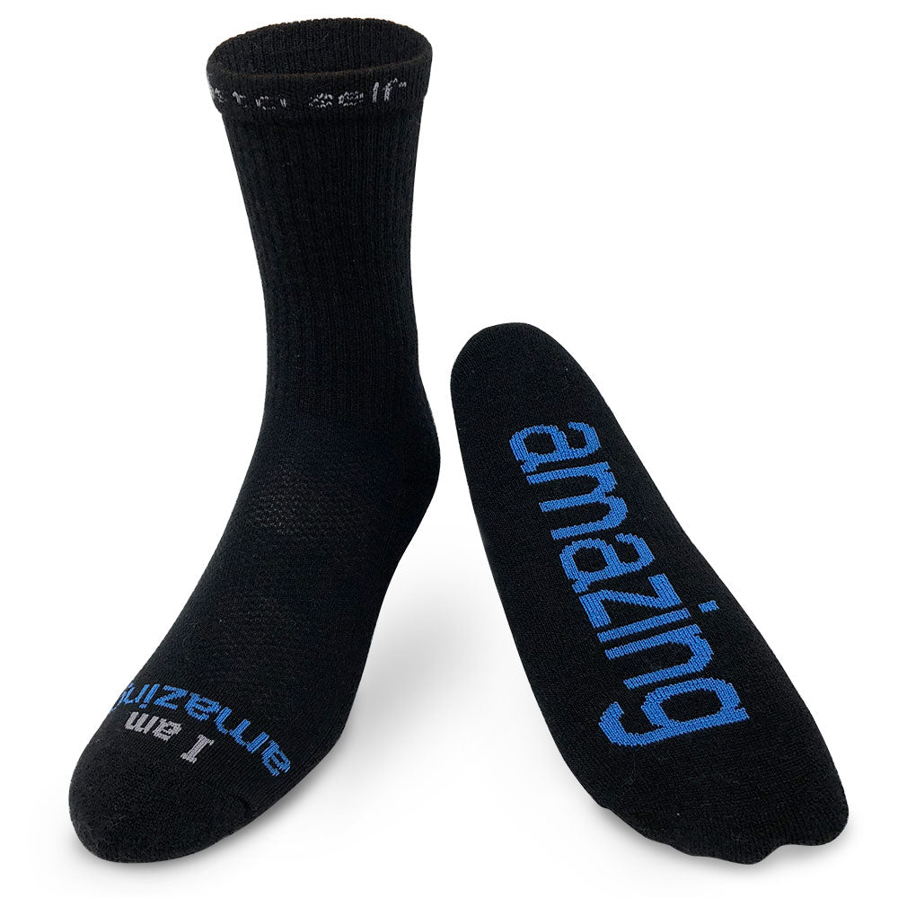 I am amazing® black crew merino wool socks