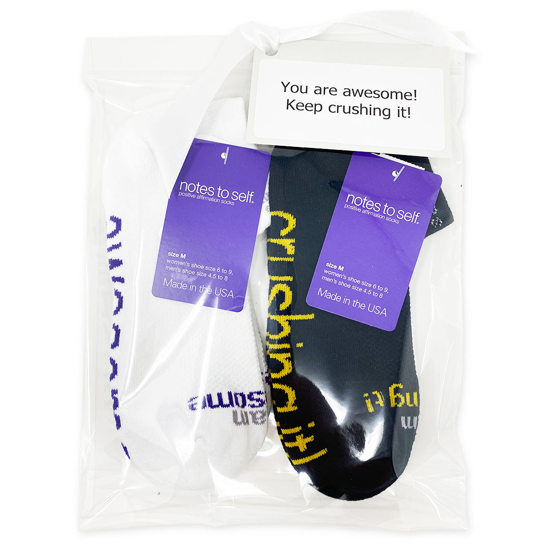 For One Who is Crushing It and Awesome, 2 pairs of socks in gift bag - notes to self socks product image